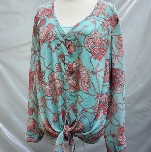 Roz & Ali long sleeve button up blouse w/tank, 2X